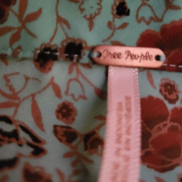 Free People Floral Ruffle Button Up Long Balloon Sleeve Peasant Poet Blouse - S - Picture 4 of 8